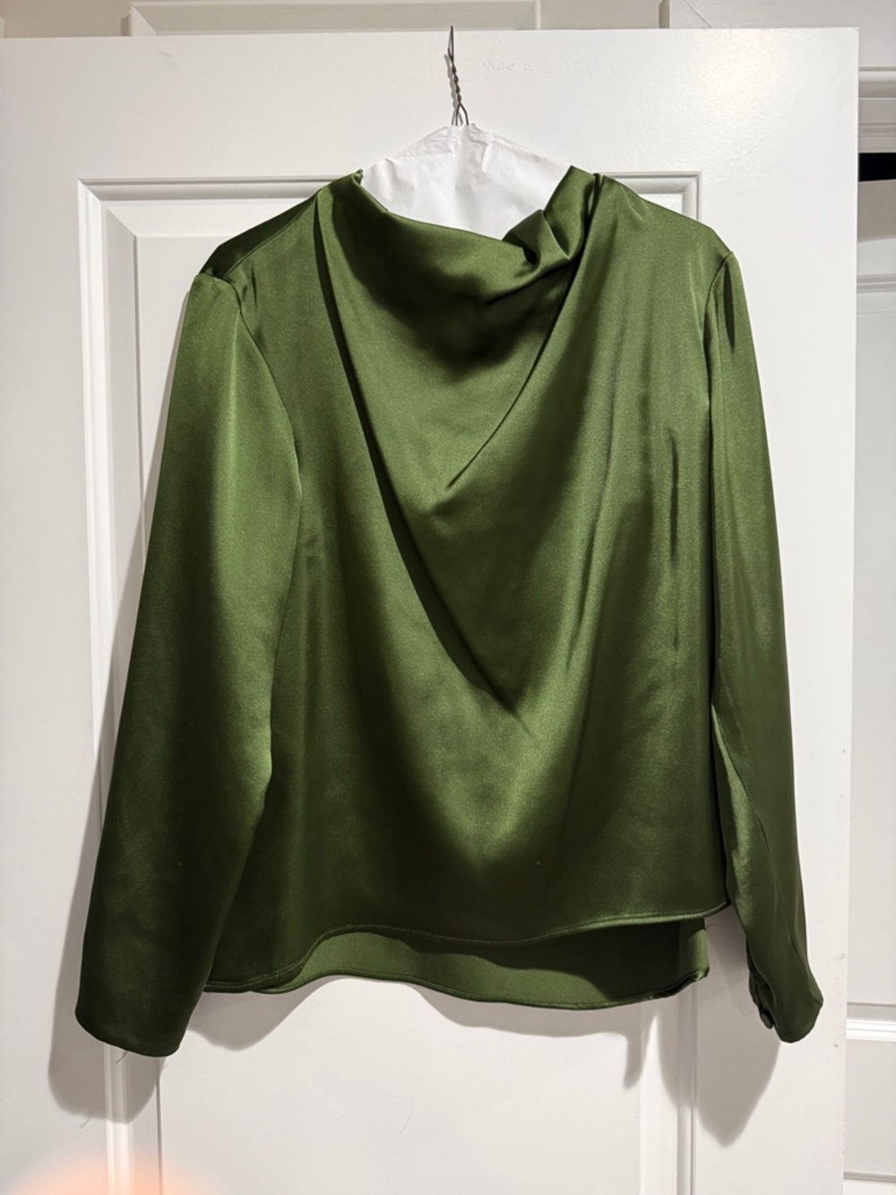 Zara Silky Olive Green Cowl Neck Blouse - Women Tops
